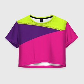 Женская футболка Cropp-top с принтом Треугольники с розовым в Курске, 100% полиэстер | круглая горловина, длина футболки до линии талии, рукава с отворотами | кислотные костюмы | кислотные цвета | неон | флуоресцентные принты