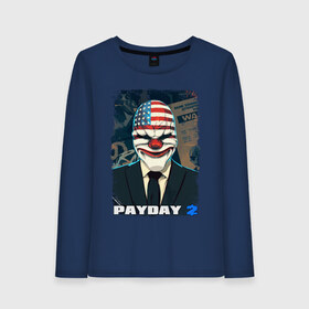 Женский лонгслив хлопок с принтом Payday 2 в Курске, 100% хлопок |  | chains day | game | gun | mask | payday | payday 2 | payday2 | грабители | зло | игра | клоун | маска | ограбление | оружие | пистолет