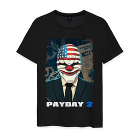 Мужская футболка хлопок с принтом Payday 2 в Курске, 100% хлопок | прямой крой, круглый вырез горловины, длина до линии бедер, слегка спущенное плечо. | chains day | game | gun | mask | payday | payday 2 | payday2 | грабители | зло | игра | клоун | маска | ограбление | оружие | пистолет