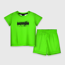 Детский костюм с шортами 3D с принтом Гранж зеленый в Курске,  |  | Тематика изображения на принте: кислотные костюмы | кислотные цвета | неон | флуоресцентные принты