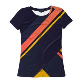 Женская футболка 3D с принтом Футуристические линии в Курске, 100% полиэфир ( синтетическое хлопкоподобное полотно) | прямой крой, круглый вырез горловины, длина до линии бедер | желтый | синий | черный