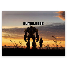 Поздравительная открытка с принтом BUMBLEBEE в Курске, 100% бумага | плотность бумаги 280 г/м2, матовая, на обратной стороне линовка и место для марки
 | bumblebee | автобот | бамблби | герой | камаро | прайм | робот | трансформеры | фильм | шевроле