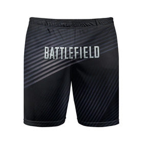 Мужские шорты 3D спортивные с принтом BATTLEFIELD в Курске,  |  | battlefield | бателфилд | игра | компьютерная игра | надпись | поле битвы | стрелялка | шутер