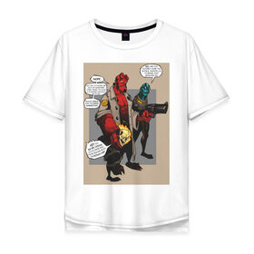Мужская футболка хлопок Oversize с принтом hellboy в Курске, 100% хлопок | свободный крой, круглый ворот, “спинка” длиннее передней части | heroes | super | супергерой | хелбой | хеллбой