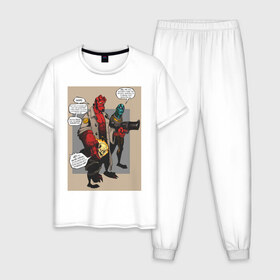 Мужская пижама хлопок с принтом hellboy в Курске, 100% хлопок | брюки и футболка прямого кроя, без карманов, на брюках мягкая резинка на поясе и по низу штанин
 | heroes | super | супергерой | хелбой | хеллбой