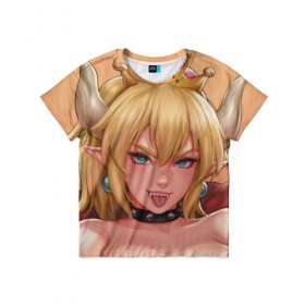 Детская футболка 3D с принтом Bowsette в Курске, 100% гипоаллергенный полиэфир | прямой крой, круглый вырез горловины, длина до линии бедер, чуть спущенное плечо, ткань немного тянется | Тематика изображения на принте: 