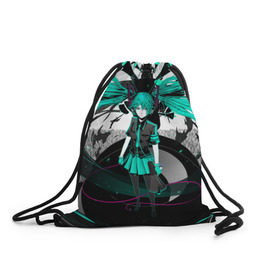 Рюкзак-мешок 3D с принтом Miku Hatsune Vocaloid в Курске, 100% полиэстер | плотность ткани — 200 г/м2, размер — 35 х 45 см; лямки — толстые шнурки, застежка на шнуровке, без карманов и подкладки | hatsune miku | miku hatsune | vocaloid | вокалоид | мику хатсуне | мику хатсунэ | мику хацуне | мику хацунэ | хатсуне мику | хатсунэ мику | хацуне мику | хацунэ мику