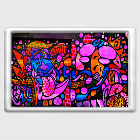 Магнит 45*70 с принтом Неоновое граффити в Курске, Пластик | Размер: 78*52 мм; Размер печати: 70*45 | grafity | paint | street art | urban | город | граффити | искусство | кирпичи | краски | рисунки | стена | улицы | уличное искусство