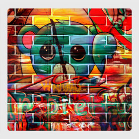 Магнитный плакат 3Х3 с принтом Милый Зверёк Граффити в Курске, Полимерный материал с магнитным слоем | 9 деталей размером 9*9 см | grafity | paint | street art | urban | город | граффити | искусство | кирпичи | краски | рисунки | стена | улицы | уличное искусство