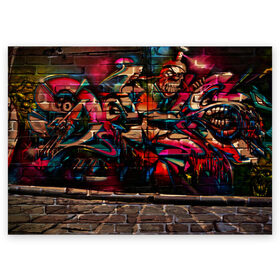Поздравительная открытка с принтом disquared urban graffity в Курске, 100% бумага | плотность бумаги 280 г/м2, матовая, на обратной стороне линовка и место для марки
 | Тематика изображения на принте: grafity | paint | street art | urban | город | граффити | искусство | кирпичи | краски | рисунки | стена | улицы | уличное искусство