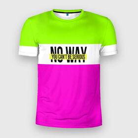 Мужская футболка 3D спортивная с принтом Serious зелено-розовый в Курске, 100% полиэстер с улучшенными характеристиками | приталенный силуэт, круглая горловина, широкие плечи, сужается к линии бедра | кислотные костюмы | кислотные цвета | неон | флуоресцентные принты