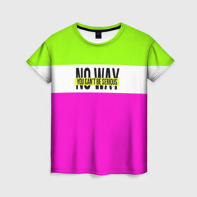 Женская футболка 3D с принтом Serious зелено-розовый в Курске, 100% полиэфир ( синтетическое хлопкоподобное полотно) | прямой крой, круглый вырез горловины, длина до линии бедер | кислотные костюмы | кислотные цвета | неон | флуоресцентные принты