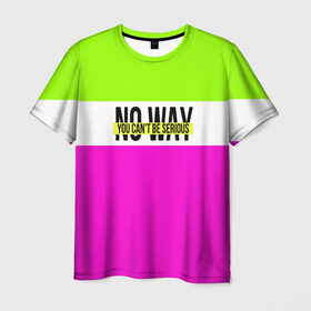 Мужская футболка 3D с принтом Serious зелено-розовый в Курске, 100% полиэфир | прямой крой, круглый вырез горловины, длина до линии бедер | Тематика изображения на принте: кислотные костюмы | кислотные цвета | неон | флуоресцентные принты