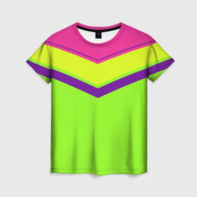 Женская футболка 3D с принтом Цветные треугольники_ салатовы в Курске, 100% полиэфир ( синтетическое хлопкоподобное полотно) | прямой крой, круглый вырез горловины, длина до линии бедер | кислотные костюмы | кислотные цвета | неон | флуоресцентные принты