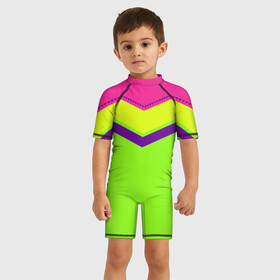 Детский купальный костюм 3D с принтом Цветные треугольники_ салатовы в Курске, Полиэстер 85%, Спандекс 15% | застежка на молнии на спине | кислотные костюмы | кислотные цвета | неон | флуоресцентные принты