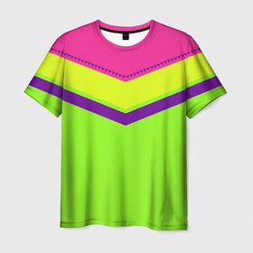 Мужская футболка 3D с принтом Цветные треугольники_ салатовы в Курске, 100% полиэфир | прямой крой, круглый вырез горловины, длина до линии бедер | кислотные костюмы | кислотные цвета | неон | флуоресцентные принты