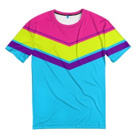 Мужская футболка 3D с принтом Цветные треугольники_голубой в Курске, 100% полиэфир | прямой крой, круглый вырез горловины, длина до линии бедер | кислотные костюмы | кислотные цвета | неон | флуоресцентные принты