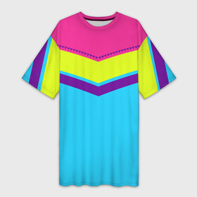 Платье-футболка 3D с принтом Цветные треугольники_голубой в Курске,  |  | кислотные костюмы | кислотные цвета | неон | флуоресцентные принты