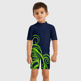 Детский купальный костюм 3D с принтом Кислотный осьминожка в Курске, Полиэстер 85%, Спандекс 15% | застежка на молнии на спине | кислотные костюмы | кислотные цвета | неон | флуоресцентные принты