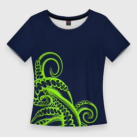 Женская футболка 3D Slim с принтом Кислотный осьминожка в Курске,  |  | кислотные костюмы | кислотные цвета | неон | флуоресцентные принты