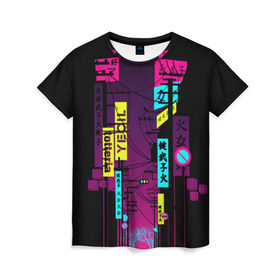 Женская футболка 3D с принтом Неоновый город в Курске, 100% полиэфир ( синтетическое хлопкоподобное полотно) | прямой крой, круглый вырез горловины, длина до линии бедер | кислотные костюмы | кислотные цвета | неон | флуоресцентные принты