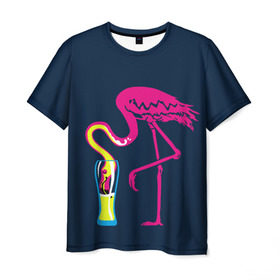 Мужская футболка 3D с принтом Кислотный фламинго в Курске, 100% полиэфир | прямой крой, круглый вырез горловины, длина до линии бедер | кислотные костюмы | кислотные цвета | неон | флуоресцентные принты