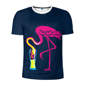 Мужская футболка 3D спортивная с принтом Кислотный фламинго в Курске, 100% полиэстер с улучшенными характеристиками | приталенный силуэт, круглая горловина, широкие плечи, сужается к линии бедра | Тематика изображения на принте: кислотные костюмы | кислотные цвета | неон | флуоресцентные принты