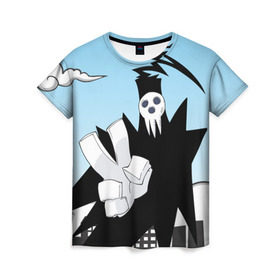 Женская футболка 3D с принтом Soul Eater - Shinigami в Курске, 100% полиэфир ( синтетическое хлопкоподобное полотно) | прямой крой, круглый вырез горловины, длина до линии бедер | lord death | shinigami | soul eater | пожиратель душ | синигами