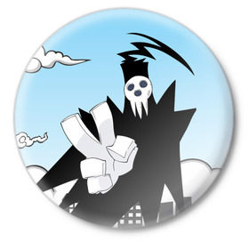 Значок с принтом Soul Eater - Shinigami в Курске,  металл | круглая форма, металлическая застежка в виде булавки | lord death | shinigami | soul eater | пожиратель душ | синигами