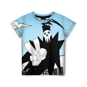 Детская футболка 3D с принтом Soul Eater - Shinigami в Курске, 100% гипоаллергенный полиэфир | прямой крой, круглый вырез горловины, длина до линии бедер, чуть спущенное плечо, ткань немного тянется | lord death | shinigami | soul eater | пожиратель душ | синигами