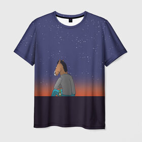 Мужская футболка 3D с принтом Конь Бо Джек в Курске, 100% полиэфир | прямой крой, круглый вырез горловины, длина до линии бедер | Тематика изображения на принте: конь бо джек | мультфильм | ночь