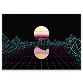 Поздравительная открытка с принтом Retro Wave в Курске, 100% бумага | плотность бумаги 280 г/м2, матовая, на обратной стороне линовка и место для марки
 | hipster | neon | retro wave | vaporwave | геометрия | космос | неон | хипстер