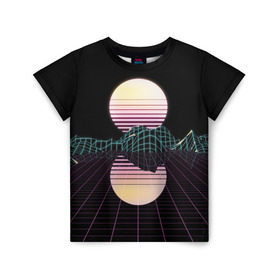 Детская футболка 3D с принтом Retro Wave в Курске, 100% гипоаллергенный полиэфир | прямой крой, круглый вырез горловины, длина до линии бедер, чуть спущенное плечо, ткань немного тянется | hipster | neon | retro wave | vaporwave | геометрия | космос | неон | хипстер
