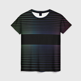 Женская футболка 3D с принтом Полоски в Курске, 100% полиэфир ( синтетическое хлопкоподобное полотно) | прямой крой, круглый вырез горловины, длина до линии бедер | hipster | neon | retro wave | vaporwave | геометрия | космос | неон | хипстер