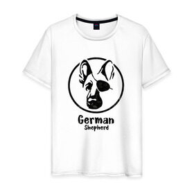 Мужская футболка хлопок с принтом Немецкая овчарка пират в Курске, 100% хлопок | прямой крой, круглый вырез горловины, длина до линии бедер, слегка спущенное плечо. | dog | dog face | german shepherd | pirate | немецкая овчарка | пират | собака