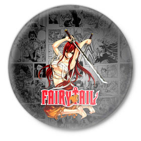 Значок с принтом Fairy Tail (Эльза) в Курске,  металл | круглая форма, металлическая застежка в виде булавки | anime | fairy tail | manga | аниме | манга | фейри тейл | фея | хвост | хвост феи | эльза