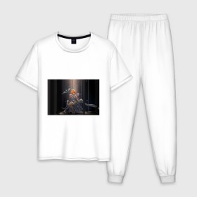 Мужская пижама хлопок с принтом Сакура - Собирательница Карт в Курске, 100% хлопок | брюки и футболка прямого кроя, без карманов, на брюках мягкая резинка на поясе и по низу штанин
 | 