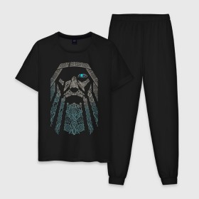 Мужская пижама хлопок с принтом Odinn в Курске, 100% хлопок | брюки и футболка прямого кроя, без карманов, на брюках мягкая резинка на поясе и по низу штанин
 | good | viking | vikings | бог | викинг | викинги | кельтское | один | плетение | скандинавы | язычник