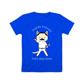 Детская футболка хлопок с принтом Фредди Киса в Курске, 100% хлопок | круглый вырез горловины, полуприлегающий силуэт, длина до линии бедер | cat | freddie | mercury | queen | rock | квин | кот | куин | меркьюри | рок | фредди