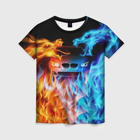 Женская футболка 3D с принтом BMW в Курске, 100% полиэфир ( синтетическое хлопкоподобное полотно) | прямой крой, круглый вырез горловины, длина до линии бедер | bmw | авто | автомобиль | бмв | вода | логотип | машина | огонь | огонь и вода