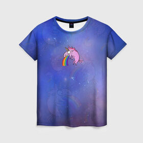 Женская футболка 3D с принтом Единорог, блюющий радугой в Курске, 100% полиэфир ( синтетическое хлопкоподобное полотно) | прямой крой, круглый вырез горловины, длина до линии бедер | bird born | блевать | единорог | иллюстратор | кот степан | коты | милота | радуга | тошнит