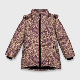 Зимняя куртка для девочек 3D с принтом Фиолетовые цветы в Курске, ткань верха — 100% полиэстер; подклад — 100% полиэстер, утеплитель — 100% полиэстер. | длина ниже бедра, удлиненная спинка, воротник стойка и отстегивающийся капюшон. Есть боковые карманы с листочкой на кнопках, утяжки по низу изделия и внутренний карман на молнии. 

Предусмотрены светоотражающий принт на спинке, радужный светоотражающий элемент на пуллере молнии и на резинке для утяжки. | flowers | абстракция | арт | дизайн | листья | паттерн | фиолет | цветы