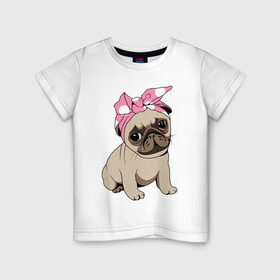 Детская футболка хлопок с принтом Собачка в Курске, 100% хлопок | круглый вырез горловины, полуприлегающий силуэт, длина до линии бедер | dog | pug | мопс | собака