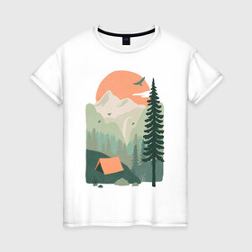 Женская футболка хлопок с принтом Adventure в Курске, 100% хлопок | прямой крой, круглый вырез горловины, длина до линии бедер, слегка спущенное плечо | moutains | road | sun | travel | trip | turism | горы | дорога | закат | приключения | природа | тундра путешествия | туризм