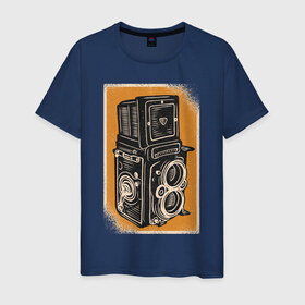 Мужская футболка хлопок с принтом Rolleiflex Камера в Курске, 100% хлопок | прямой крой, круглый вырез горловины, длина до линии бедер, слегка спущенное плечо. | ретро | фото | фотоаппарат | фотограф | фотокамера