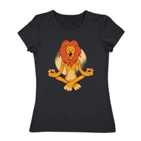 Женская футболка хлопок с принтом Йога Лев в Курске, 100% хлопок | прямой крой, круглый вырез горловины, длина до линии бедер, слегка спущенное плечо | yoga | йога | лев | львы | медитация