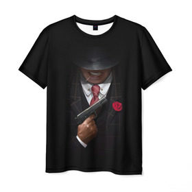Мужская футболка 3D с принтом Mafia в Курске, 100% полиэфир | прямой крой, круглый вырез горловины, длина до линии бедер | gangster | gun | gungster | illustration | mafia | арт | галстук | гангстер | гвоздика | зубы | костюм | крестный отец | мафия | минимализм | оружие | пистолет | пуля | темный | черный | шляпа