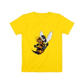 Детская футболка хлопок с принтом Злая оса в Курске, 100% хлопок | круглый вырез горловины, полуприлегающий силуэт, длина до линии бедер | Тематика изображения на принте: арт | жалит | жало | злая | насекомое | оса | полосатая | пчела
