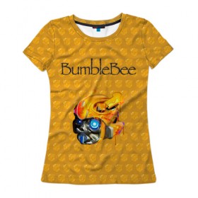 Женская футболка 3D с принтом BumbleBee в Курске, 100% полиэфир ( синтетическое хлопкоподобное полотно) | прямой крой, круглый вырез горловины, длина до линии бедер | 2019 | bumble bee | transformers | арт | бамблби | желтая | киборг | классная | мёд | надпись | прикольная | пчела | робот | соты | трансформеры | улей | фильм