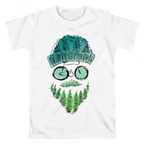 Мужская футболка хлопок с принтом Mountain man в Курске, 100% хлопок | прямой крой, круглый вырез горловины, длина до линии бедер, слегка спущенное плечо. | борода | велосипед | горы | лес | лицо | очки | путешествия | турист | усы | шапка